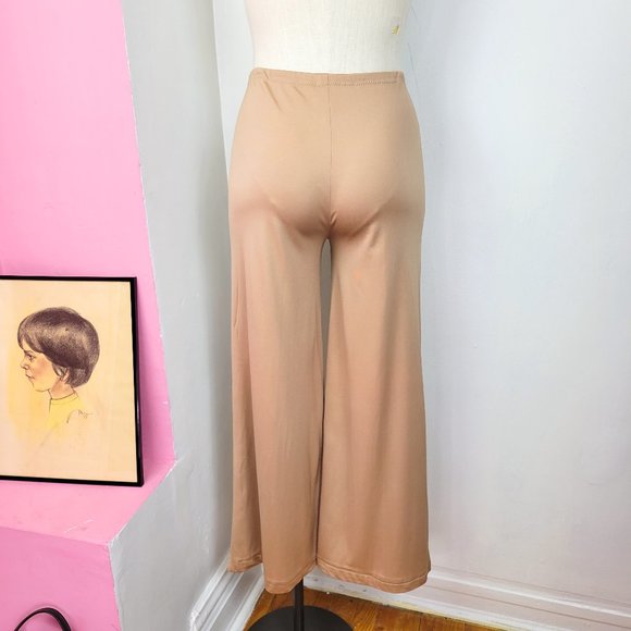 Vintage 70s Tan Wide Leg Drawstring Waist Lounge Pants - Picture 3 of 7